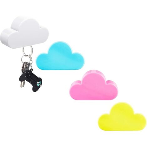 4 Pièces Porte-Clés Magnétique Nuage Magnétique Mur Porte-Clés Organisateur Porte-Clés Crochets avec Adhésif pour Porte Murale, Entrée, Foyer (Blanc, Bleu, Rose Rouge, Jaune)