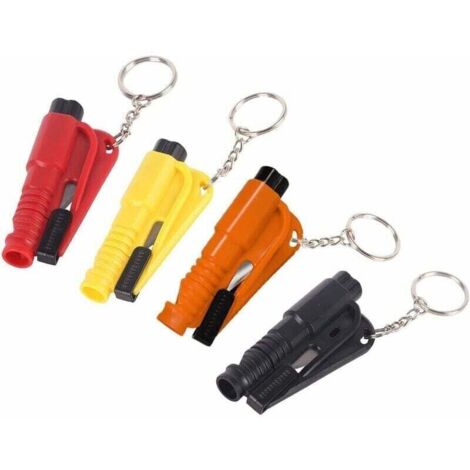 4 Pièces Porte-clés Outil de Sauvetage,Marteau de Secours Brise Vitre Voiture Marteau de Sécurité Coupeur de Ceinture Facile et Rapide à Utiliser pour Les Voitures Les Bus et Autres Véhicules,, Ensole