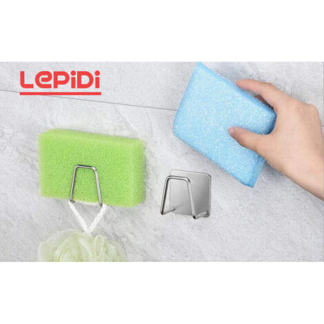 4 Pièces Porte Évier Éponge, Porte Éponge de Cuisine, Porte Éponge Adhésif, Crochet Évier Éponge, Sans Perçage Acier Inoxydable Étanche Porte-Évier Éponge pour Évier de Cuisine, Cuisine, Récureur