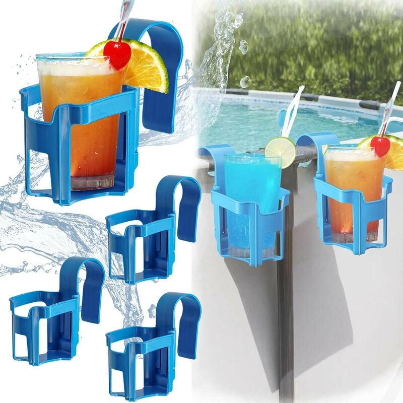 4 pièces Porte Gobelet Piscine, Multifonctionnel Porte Gobelet Au Bord De La Piscine, Détachable, Bleu