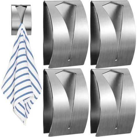 4 pièces porte-serviettes de cuisine Grabber auto-adhésif, crochet de torchon de cuisine en acier inoxydable, support mural sans perçage porte-serviettes porte-serviettes