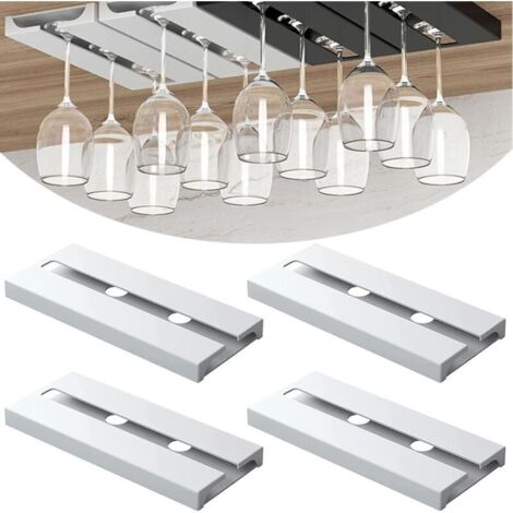 4 Pièces Porte Verre à Vin Suspendu, Support de Verre à Vin Sous Armoire Sans Perçage Porte-Verres à Pied Suspendu Auto-adhésif Accroche-verres Pour étagère Pour Bar Cuisine Restaurant (Blanc)