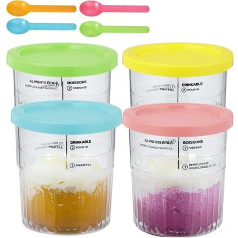 4 Pièces Pot pour Ninja Creamy Deluxe,800 ML Récipient pour Ninja Creamy Deluxe pour NC501,NC500 Series, accessoires de crème glacée pour Ninja Cream, sans Bpa, compatible lave - vaisselle