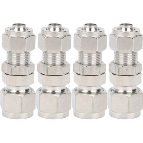 4 Pièces Raccord à Compression Ferrulé 2‑Touch Droit avec Traverse Acier Inoxydable 304 Ф10x8