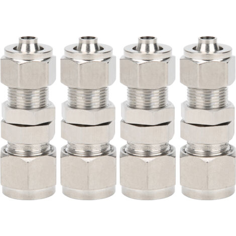 4 Pièces Raccord à Compression Ferrulé 2‑Touch Droit Bulkhead en Acier Inoxydable 304 10x6.5 mm