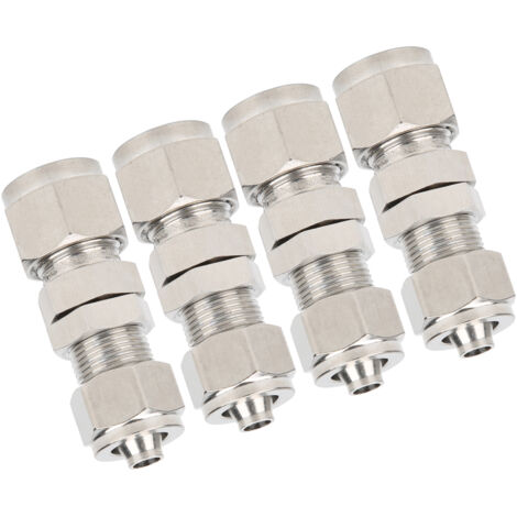 4 Pièces Raccord à Compression Ferrulé 2‑Touch Droit Bulkhead en Acier Inoxydable 304 10x6.5 mm