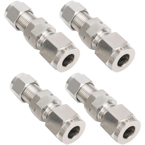 4 Pièces Raccord à Compression Inox 304, Jonction Droite Bulkhead 2-Touch, Dimensions 8x5 mm