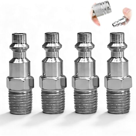 4 Pièces Raccord Rapide Air Comprimé, 1/4 Mâle Américai, Filetage Embout De Tuyau Pneumatique Pour Compatible Compresseur Et Tuyaux Industriels -