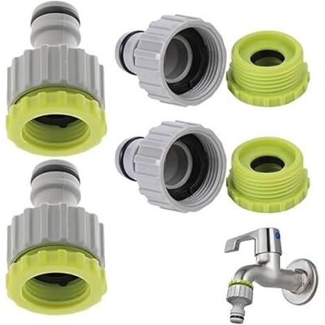 4 Pièces Raccord Robinet Universel Fileté Femelle 1/2 Pouces et 3/4 Pouces pour Tuyau d’Arrosage et Irrigation de Jardin