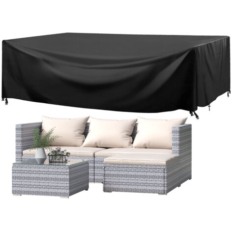 4 Pieces Rattan Outdoor Furniture Garden Sofa Table Patio Set with Protective Cover Grey