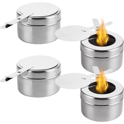 4 Pièces Récipients à Pâte Combustible, Brûleur à Alcool en Acier Inoxydable, Accessoires de Cuisson, pour Réchaud à Fondue, Buffet Chafing Dish, Camping et Hot Pot