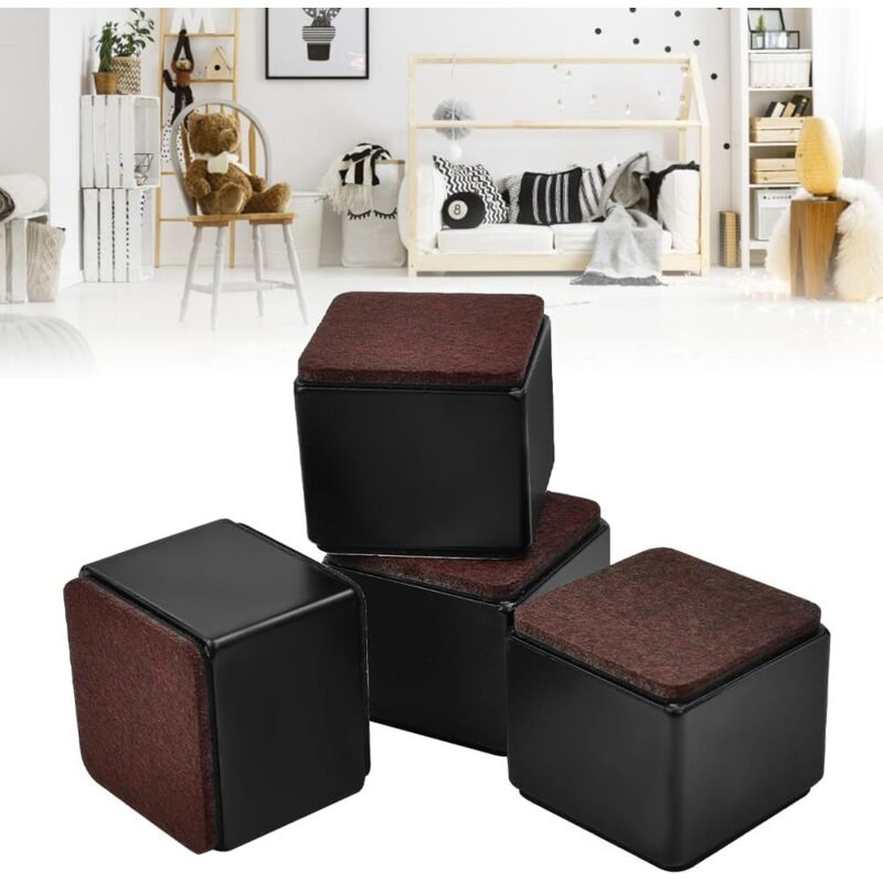 4 Pièces Rehausseurs de Meubles en Acier Carbone Rehausseur de Lit Antidérapant Rehausseur de Meuble Adhesif 60 60 50mm Rehausseur Pieds Carré