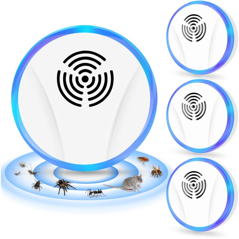 4 pièces Repulsif Souris et Rats Ultrason Puissant, Électroniquement Ultrasons Anti Rongeurs pour Repousser Les Souris, Moustiques, Cafards, Guêpes