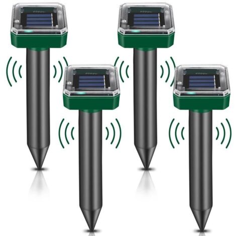 4 pièces Répulsif Taupe Solaire, Ultrason Anti-Taupe Solaire, Répulsif Taupe Étanche IP65, Ultrason Anti-Serpent