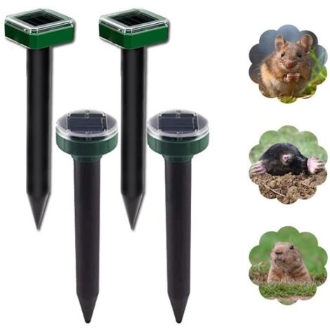 4 pièces Répulsif Taupe Solaire, Ultrason Anti-Taupe Solaire, Répulsif Taupe Étanche IP65, Ultrason Anti-Serpent