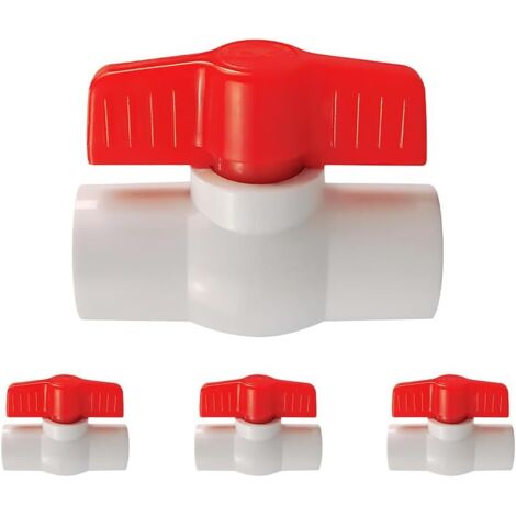 4 Pièces Robinet à bille, PVC, Poignée 90 degrés, Vanne d'arrêt, Pour piscine et irrigation