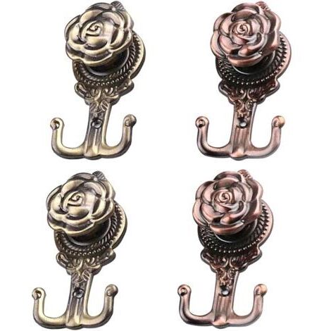 4 Pièces Rose Motif Métal Rideau Crochets,Vintage Embrasses à Rideaux Crochets Vintage Draperie Rideau Tieback Crochets en Alliage de Zinc pour L'utilisation de Rideau de La Maison