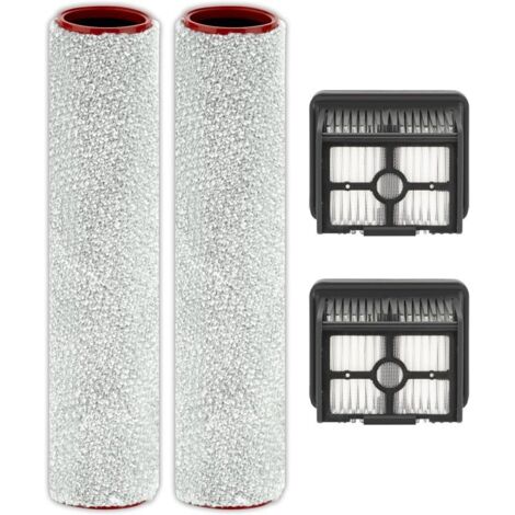 (4 pièces) Rouleaux de brosse et filtres HEPA de rechange pour aspirateur Dreame H15 Pro/ H15 Mix/ H12 Pro FlexReach (NON POUR H12 PRO), 2 rouleaux de brosse (poignée non comprise), 2 filtres HEPA