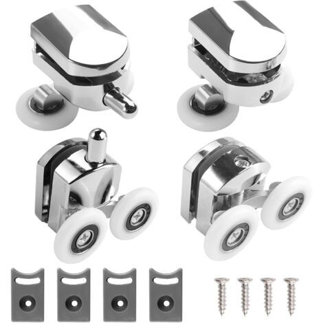 4 Pièces Roulette Porte Coulissante Douche, 25mm Ajustables Dual Rouleau Roulette Porte de Douche, Convient au Verre de 4 à 6mm, Roulettes Portes de Douches Coulissante (2 Supérieurs et 2 Inférieurs)