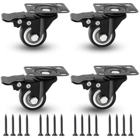 4 Pièces Roulettes pour Meubles avec Frein, 40 mm de Diamètre, Pivotantes 360° Roues Pivotantes Silencieuses à Blocage, Protecteur de Sol, Roulette Meuble avec Frein pour Armoire, Table