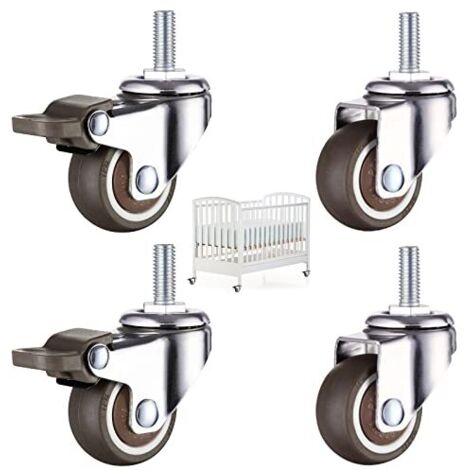 4 Pièces Roulettes pour Meubles Roulette Chaise Bureau Roulettes de Filetées M8 X 15mm, 2 avec Freins + 2 Sans Freins Pivotant Sur 360°, Capacité de Charge de 40Kg, Roulettes de Meubles en Caoutchouc