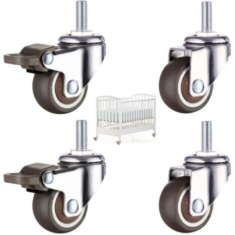 4 Pièces Roulettes pour Meubles Roulette Chaise Bureau Roulettes de Filetées M8 X 25mm, 2 avec Freins + 2 Sans Freins Pivotant Sur 360°