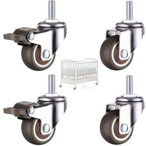 4 Pièces Roulettes pour Meubles Roulette Chaise Bureau Roulettes de Filetées M8 X 25mm, 2 avec Freins + 2 Sans Freins Pivotant Sur 360°, Capacité de Charge de 40Kg, Roulettes de Meubles en Caoutchouc
