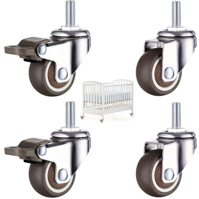 4 Pièces Roulettes pour Meubles Roulette Chaise Bureau Roulettes de Filetées M8 X 25mm, 2 avec Freins + 2 Sans Freins Pivotant Sur 360° (SKU produit