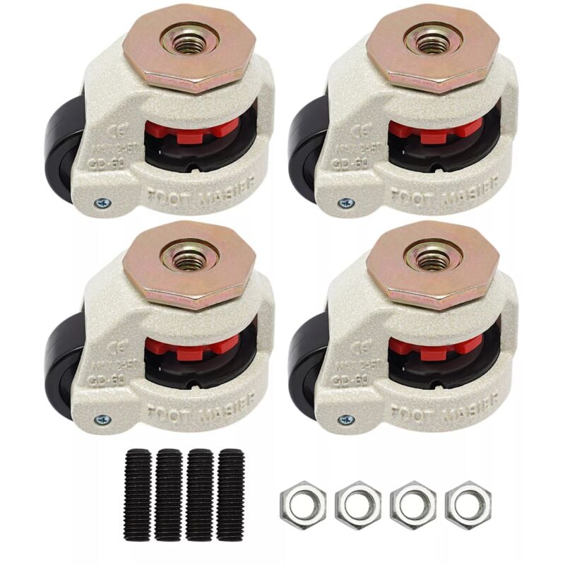 4 pièces roulettes robustes roulettes industrielles Roulettes pivotantes Roulettes de nivellement rétractables, alliage D'aluminium en Nylon,