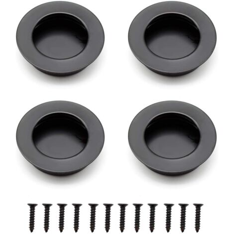 4 Pieces Round Recessed Handles, 40 mm Stainless Steel Sliding Door Handle, Black Furniture Handles can be Used for Drawers, Cabinets, Custom Furniture