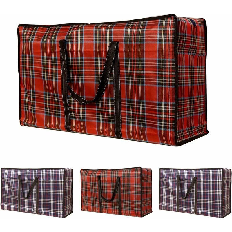 4 Pièces Sac déménagement, Oxford Sac de Rangement Vetement Sac Cabas Grand - Réutilisable Sacs à Linge Laundry Storage Bags Zipper Bag (bleu rouge)