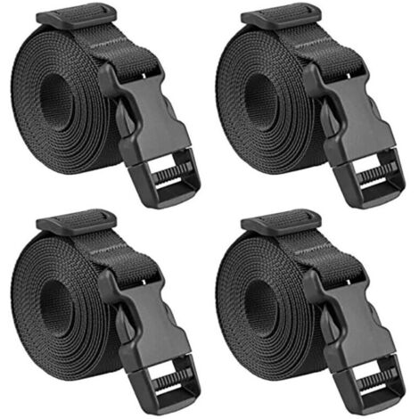4 pièces Sangle à Boucle Rapide - 2.5188cm - Sangle Valise Petite - Sangle à Cliquet Plastique pour Arrimage Bagage Fixation - Noir - 25 mm - 188cm
