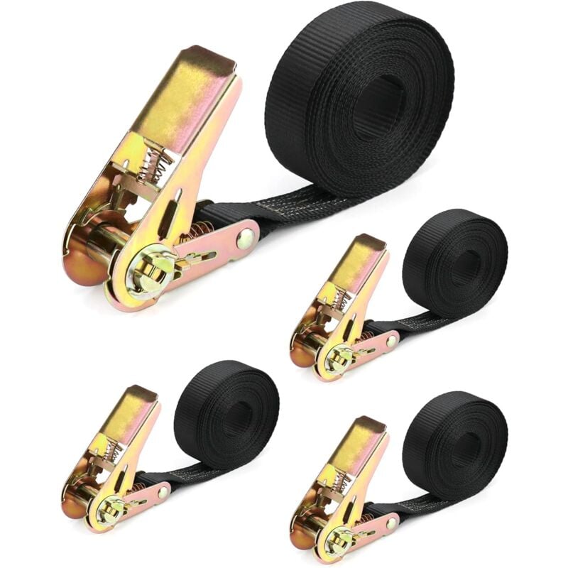 4 Pièces Sangle a Cliquet,800kg Sangle Arrimage,25 mm x 4 m Sangles à Cliquer,sans Crochet,Selon din en 12195-2,pour Les Gros camions, Chariots,