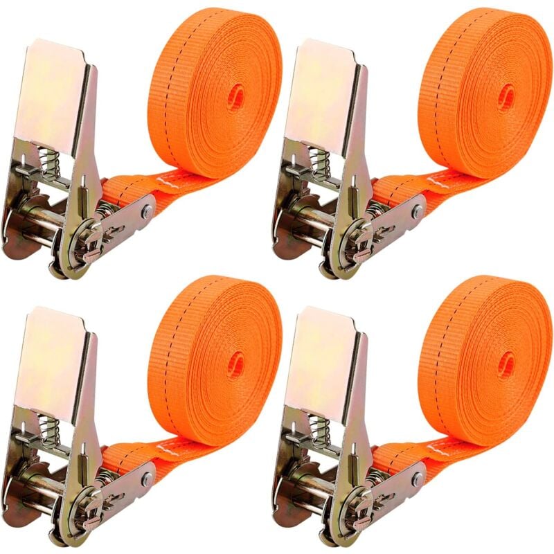 4 Pièces Sangle à Cliquet,Longueur 6 m,Largueur 25 mm,Sangle d'Arrimage à Cliquet,Sangles de Serrage,Supportant Une Charge Maximale Totale de 1000 kg