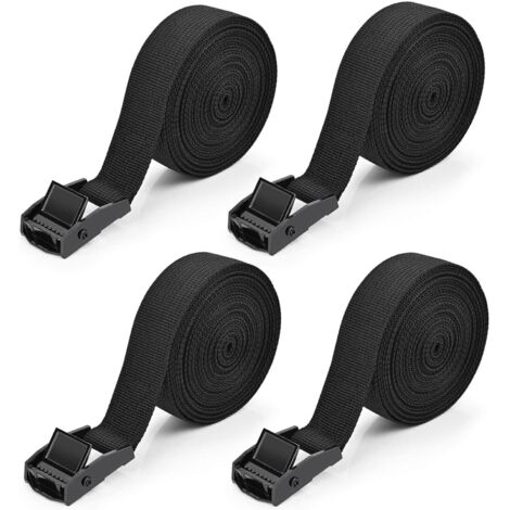 4 Pièces Sangle D'arrimage, Polyester Noir 4M, Boucle À Cliquet, Charge 250 Kg, Pour Moto Et Voiture