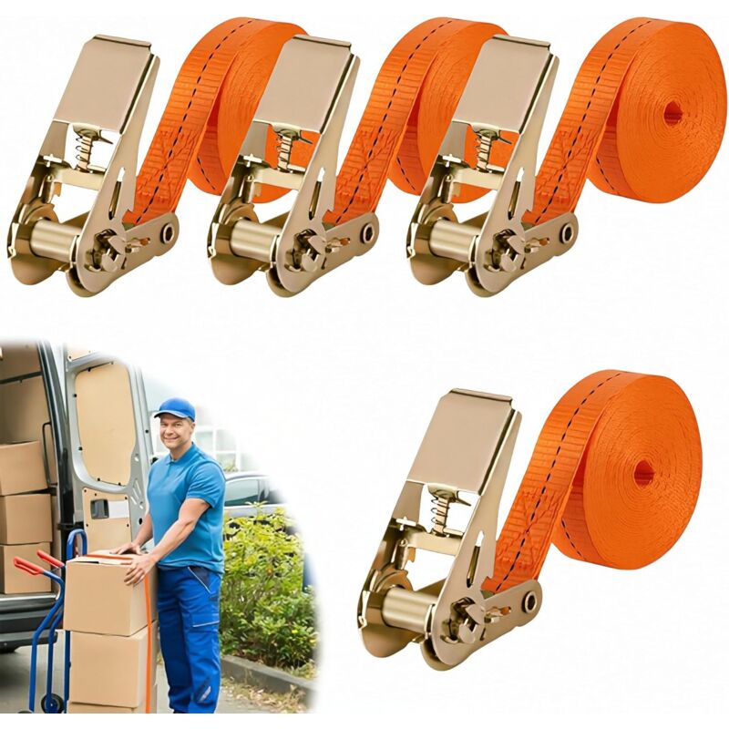 4 Pièces Sangles Darrimage à cliquet 5M de Jeu Sangle a Cliquet Sangle Darrimage avec Tendeur Longueur, Largueur 25 mm Sangles de Serrage,Convient