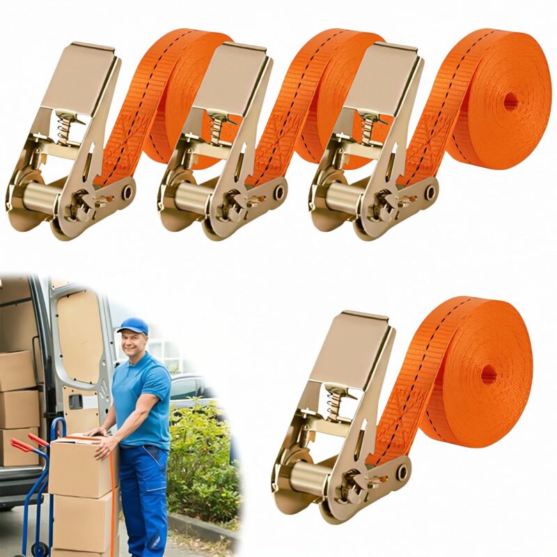4 Pièces Sangles Darrimage à cliquet 5M de Jeu Sangle a Cliquet Sangle Darrimage avec Tendeur Longueur, Largueur 25 mm Sangles de Serrage,Convient