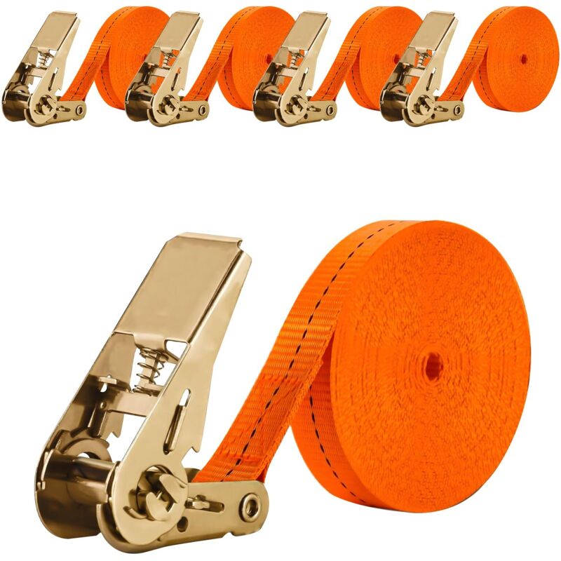 4 Pièces Sangles Darrimage à cliquet 8M de Jeu Sangle a Cliquet Sangle Darrimage avec Tendeur Longueur,Largueur 25 mm Sangles de Serrage,Convient aux