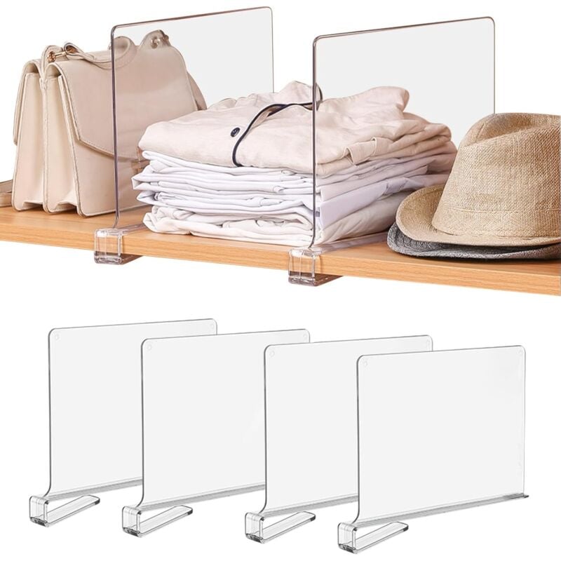 4 Pièces Separateur Etagere en Acrylique Transparent Séparateurs D'étagère Amovibles pour Chambre à Coucher,Cuisine,Bureau Séparateurs D'étagère