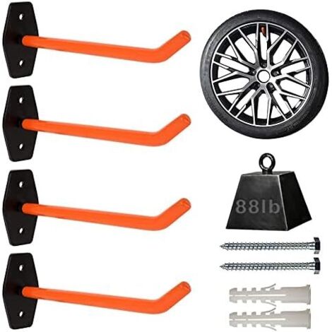 4 PièCes SéRies Garage Crochets Support Mural Robuste, SystèMe de Rangement des Pneus avec RevêTement AntidéRapant, Accrocher Outils Lourds pour VéLos, -