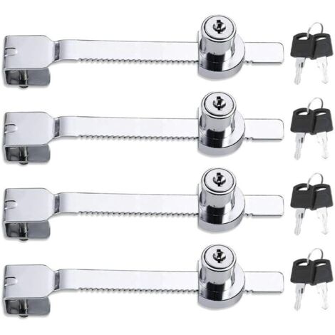 4 pièces Serrure de porte coulissante en verre , serrure de porte en verre de vitrine, serrure à cliquet