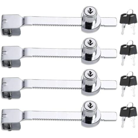4 pièces Serrure de porte coulissante en verre , serrure de porte en verre de vitrine, serrure à cliquet