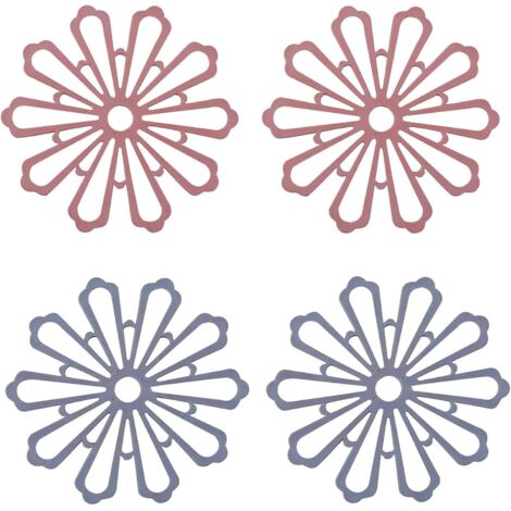4 Pieces Silicone Coasters, Silicone Non-Slip Insulated Coffee Mat, Thickened Hollow Flower Non-Slip Table Mat, for Dishes, Drinks (Red, Gray)