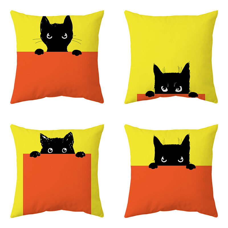 4 Pieces Soft Decorative Square Pillow Case Throw Pillow Covers Home Decor Decorations 18X18 In Cat Pillow Cases