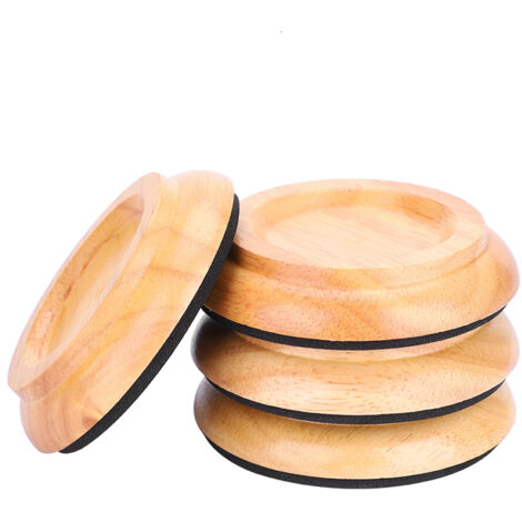 4 Pièces Sous-Pieds Ronds en Hêtre pour Piano Droit, Cales de Roulettes Accessoires (Couleur Bois)