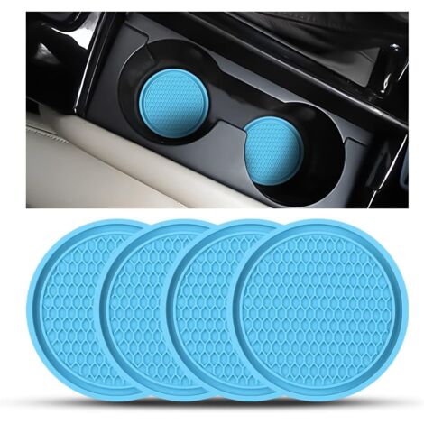4 Pièces sous Verres Universel Anti Dérapant Silicone, Porte Gobelet en PVC, Coaster Voiture, Tapis pour Gobelets Automobiles, Caboteur Tasse (Bleu)