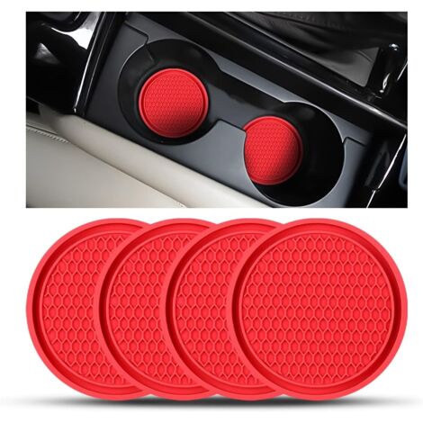 4 Pièces sous Verres Voiture Universel Anti Dérapant Silicone, Porte-Gobelet en PVC Épais, Tapis Universel pour Gobelets Automobiles (Rouge)