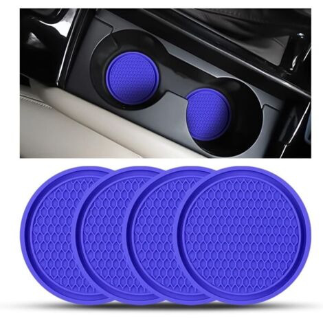 4 Pièces sous Verres Voiture Universel Anti Dérapant Silicone, Porte Gobelet en PVC, PVC Épais Coaster Voiture, Universels Tapis pour Gobelets Automobiles, Caboteur Tasse Voiture(Bleu Foncé)
