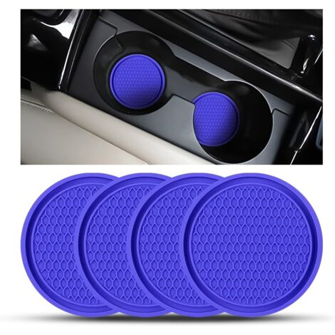 4 Pièces sous Verres Voiture Universel Anti Dérapant Silicone, Porte Gobelet en PVC, PVC Épais Coaster Voiture, Universels Tapis pour Gobelets Automobiles, Caboteur Tasse Voiture(Bleu Foncé)