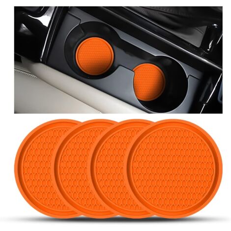 4 Pièces sous Verres Voiture Universel Anti Dérapant Silicone, Porte Gobelet en PVC, PVC Épais Coaster Voiture, Universels Tapis pour Gobelets Automobiles, Caboteur Tasse Voiture(Orange)